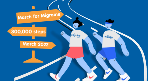 A cartoon image of two people marching for migraine