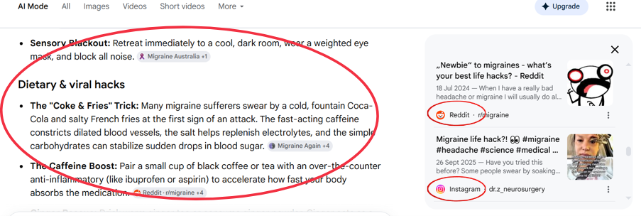 AI generated "hacks" for migraine